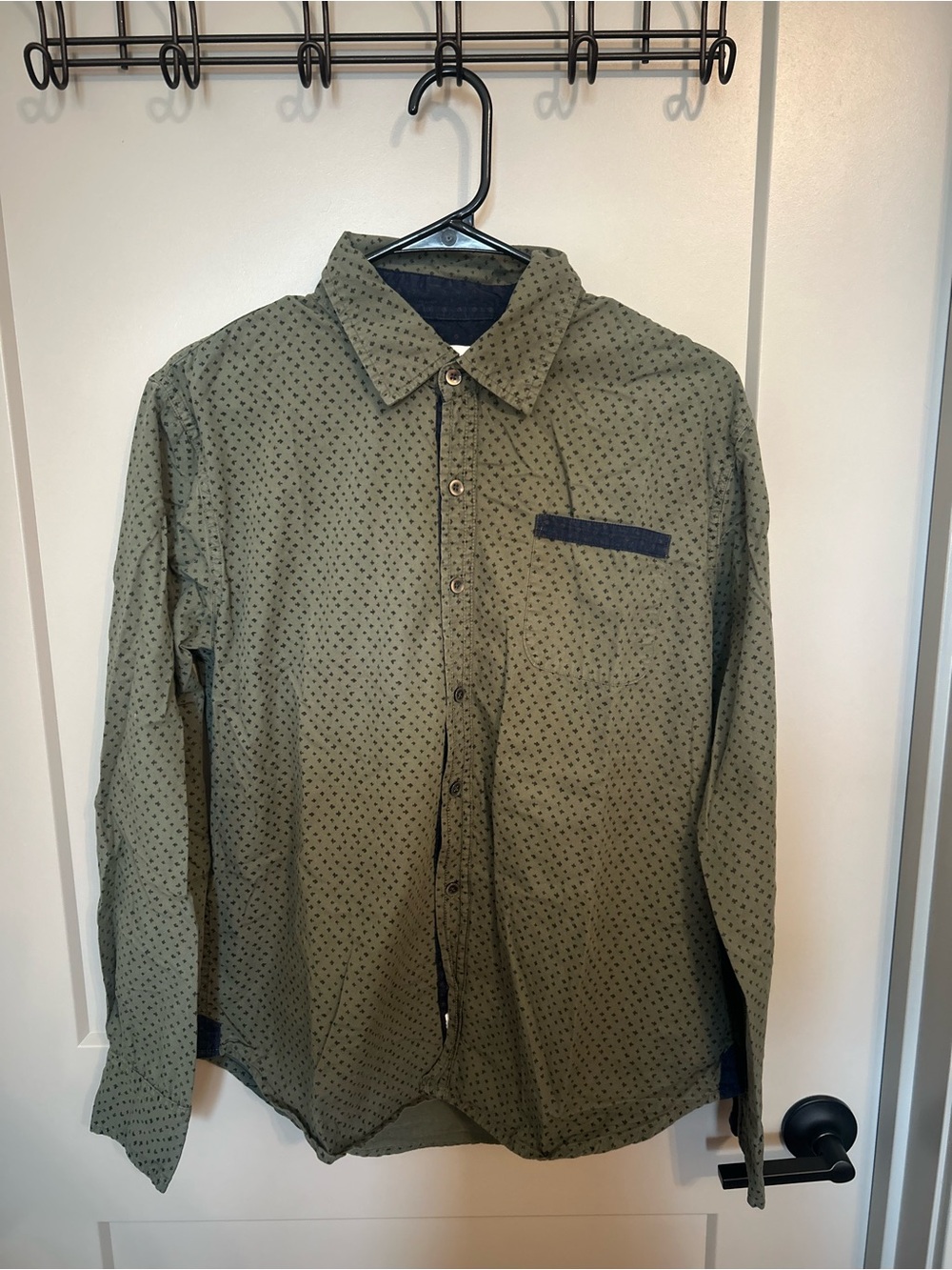 Paper Denim & Cloth Olive Green Button-Up with Navy Trim